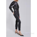 Trendy Clothing Ladies V Neck PU Leather Jacket